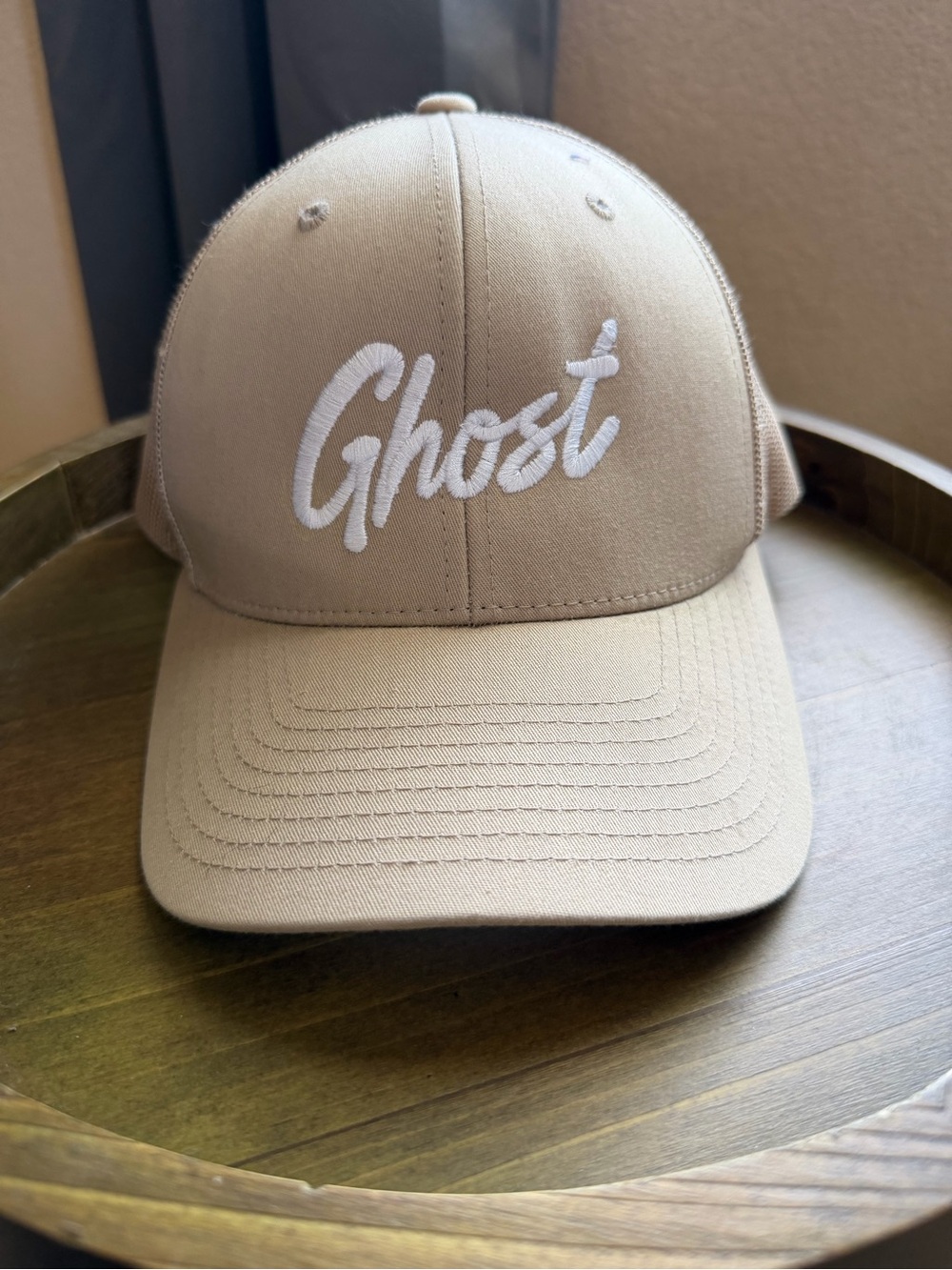 Ghost Lifestyle Beige Tan Script Logo Trucker Hat - OS Snapback